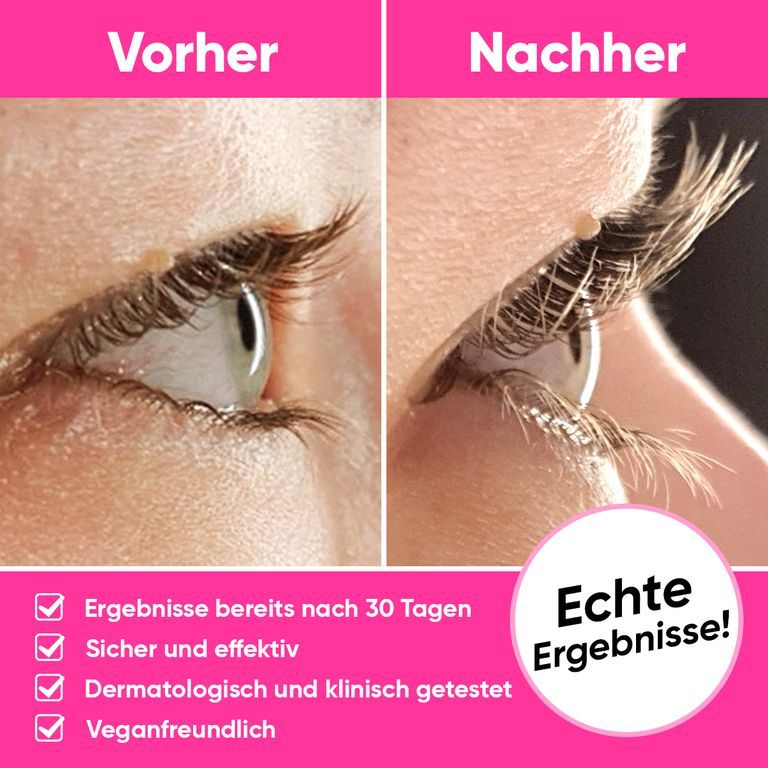 Confronto prima e dopo delle ciglia dopo l'uso del siero Luxe Lash. Risultati dopo 30 giorni.