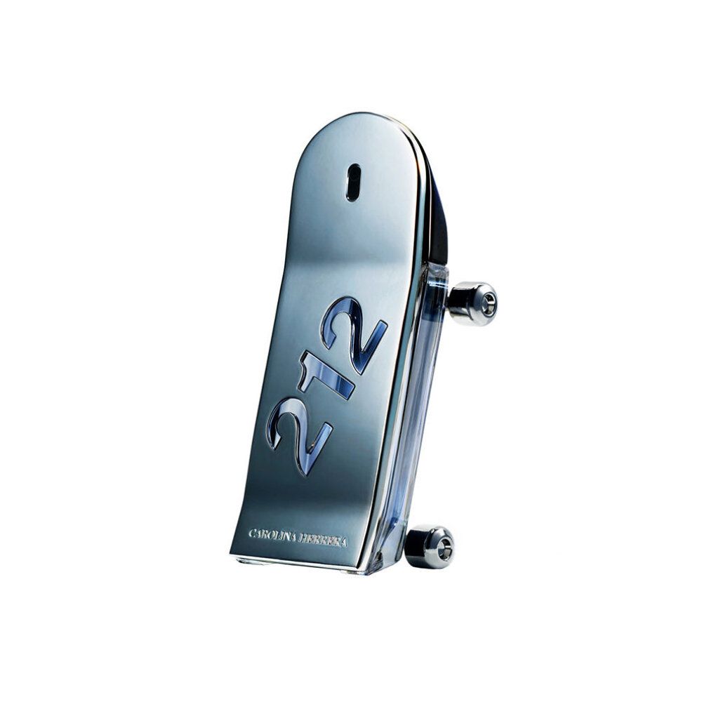 Flacone argentato a forma di skateboard con la scritta "212".
