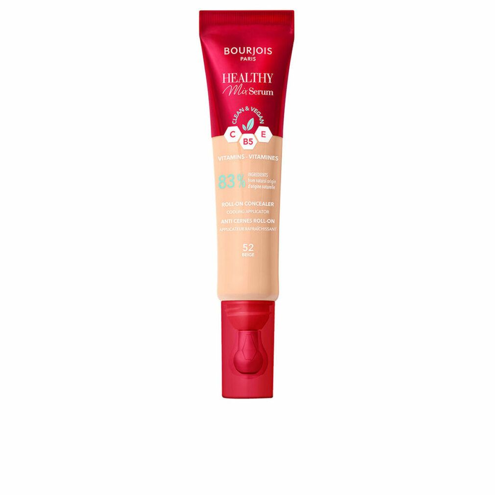 Tubo rosso Bourjois Paris, Healthy Mix Serum. Tonalità 52-Beige. Correttore fluido. Con vitamine.