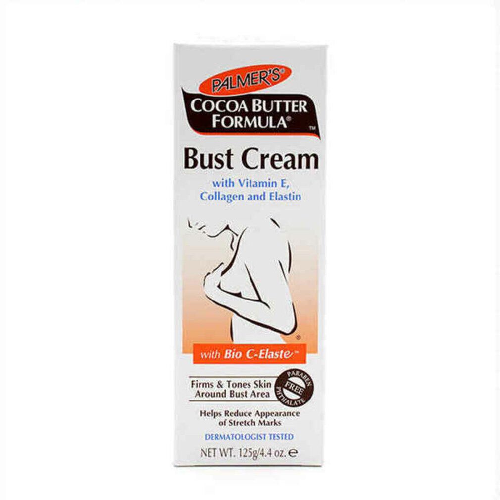 Confezione in cartone Palmer's Bust Cream con illustrazione del seno e informazioni sul prodotto.