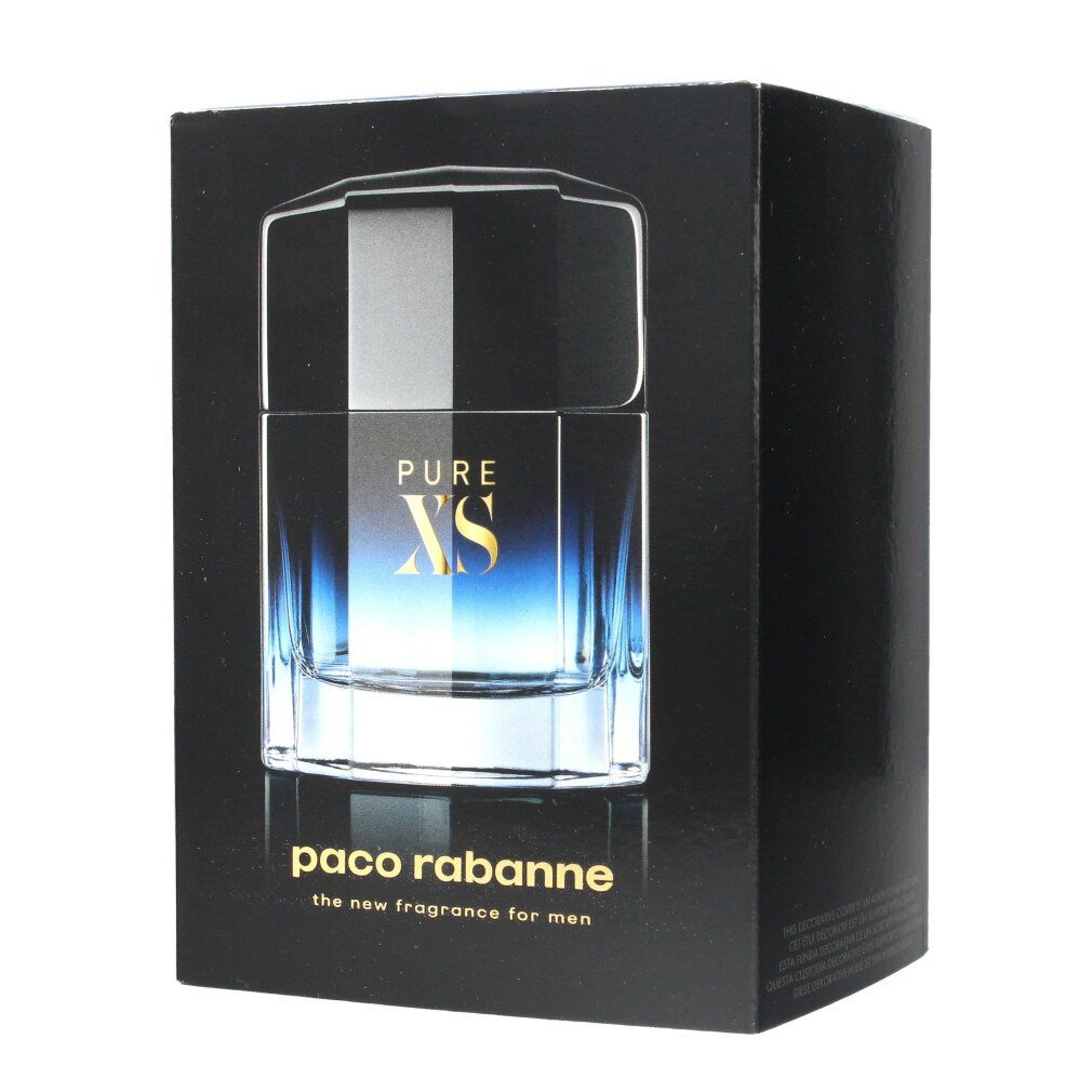 Paco Rabanne Pure XS Eau de Toilette nella confezione. Scatola nera, flacone visibile. Scritta 'PURE XS'.