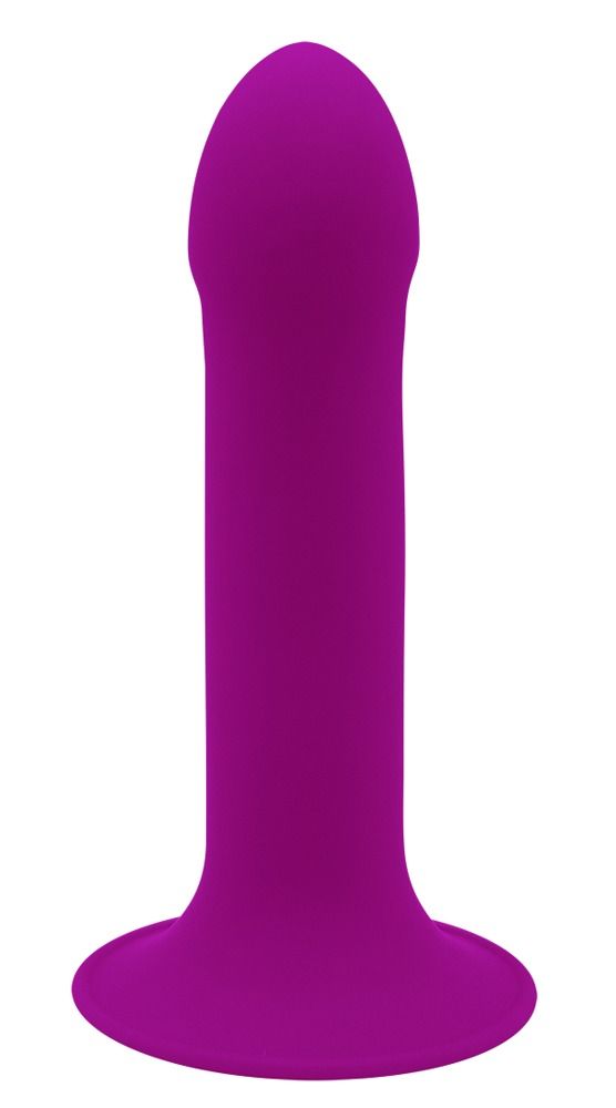 Dildo viola con punta arrotondata e base larga. Superficie liscia.