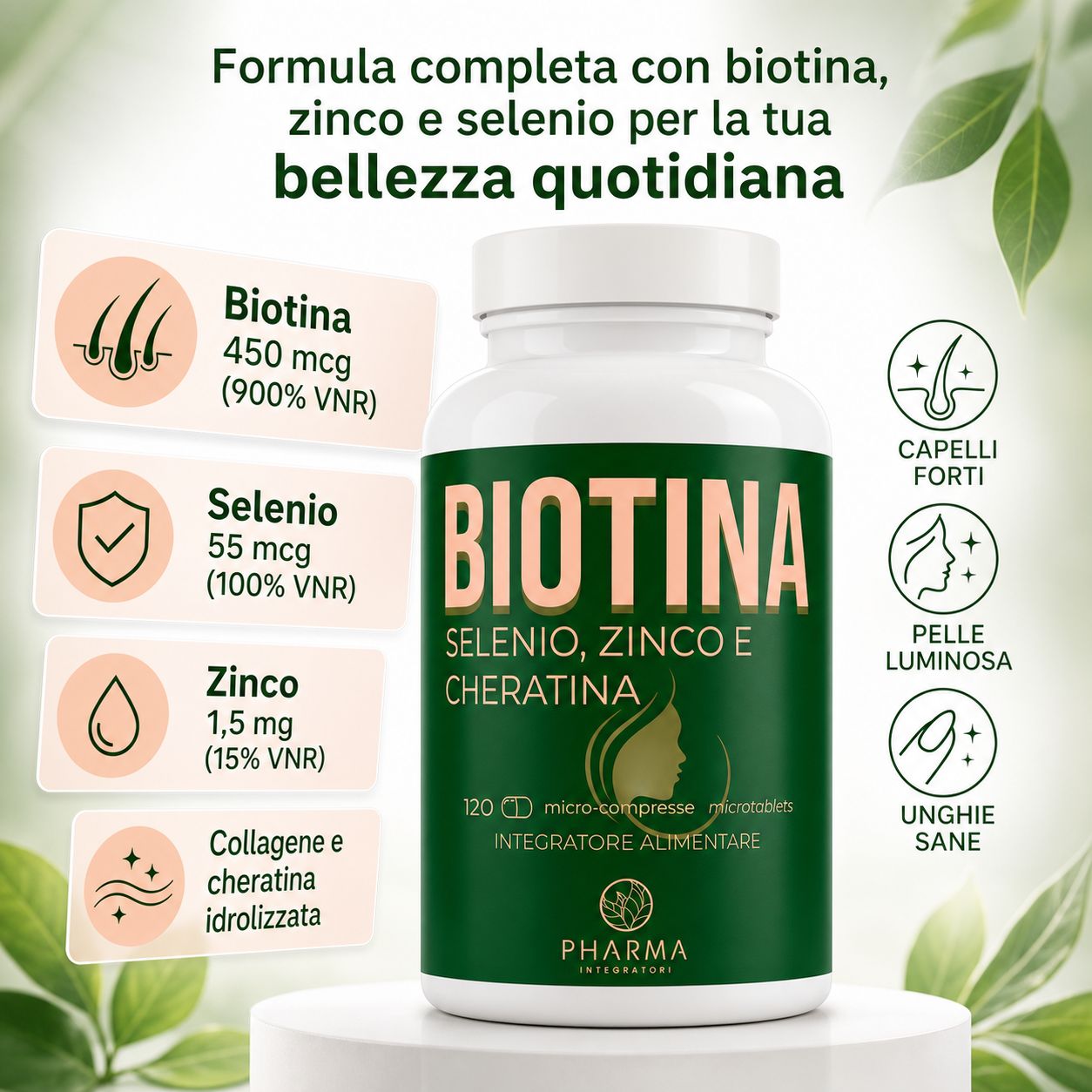 Biotina ad alte dosi con compresse di zinco selenio per la crescita dei capelli Biotin Zinco Selenio e silice