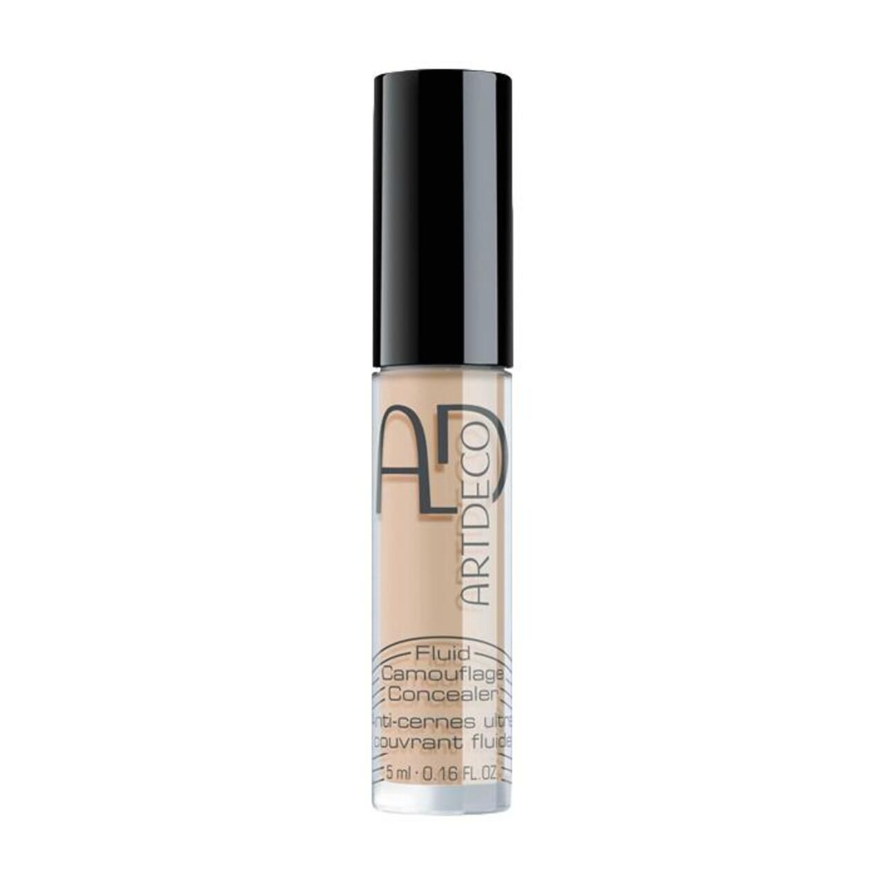 Artdeco Concealer Fluid Camouflage. Flacone con tappo nero. Testo: Fluid Camouflage Concealer, 5ml.