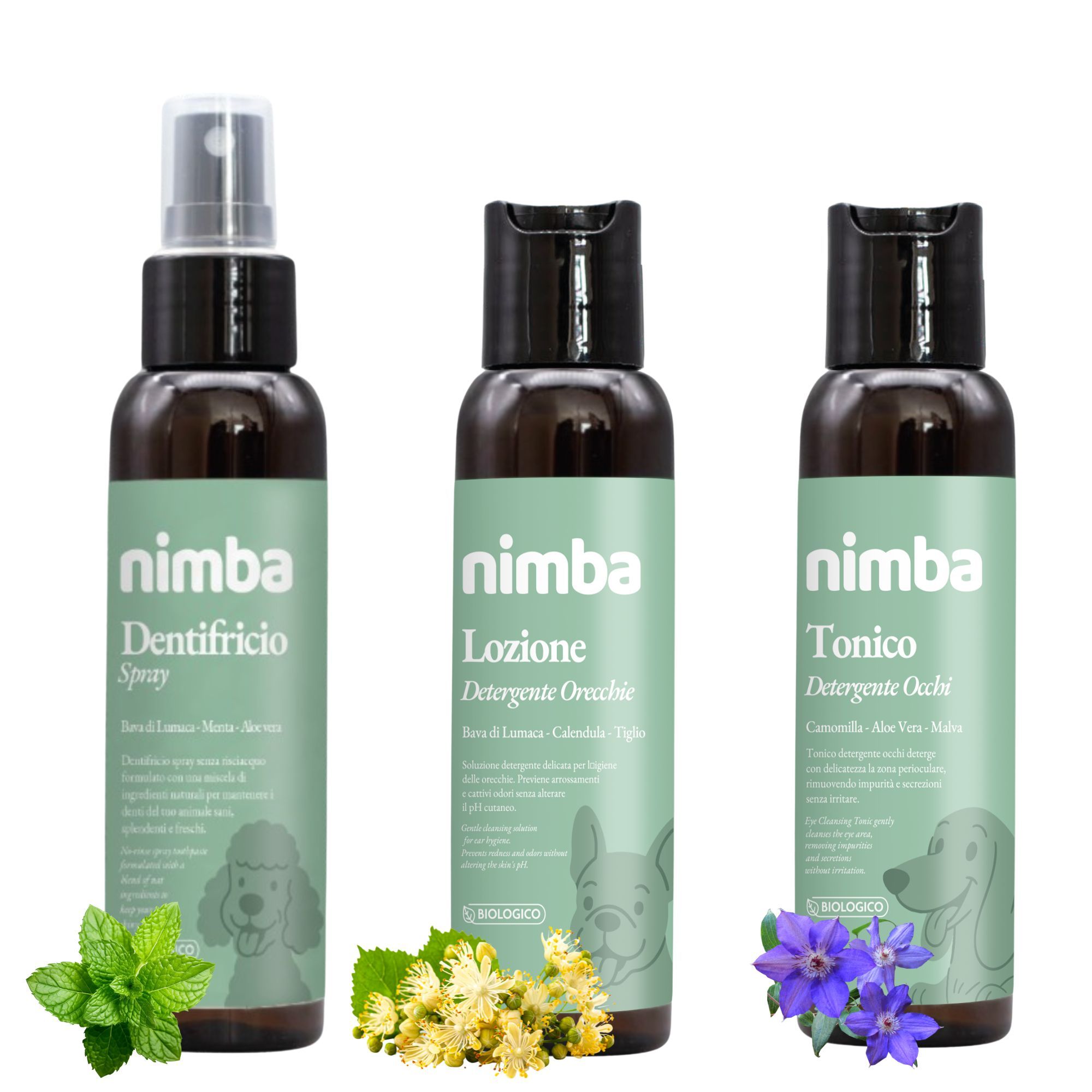 Nimba Set Igiene: Dentifricio Spray + Lozione Orecchie + Tonico Occhi
