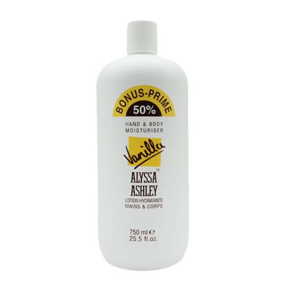 Flacone bianco Alyssa Ashley Crema idratante Vaniglia, 750 ml.
