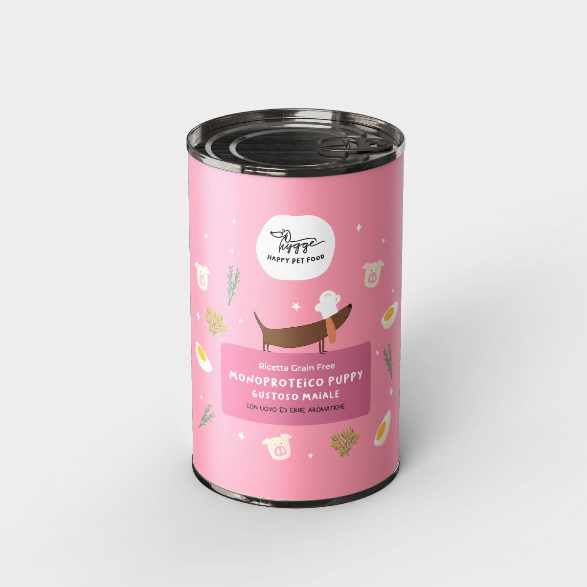 HYGGEDOG - Monoproteico Puppy gustoso maiale con uovo ed erbe aromatiche - 3 scatolette