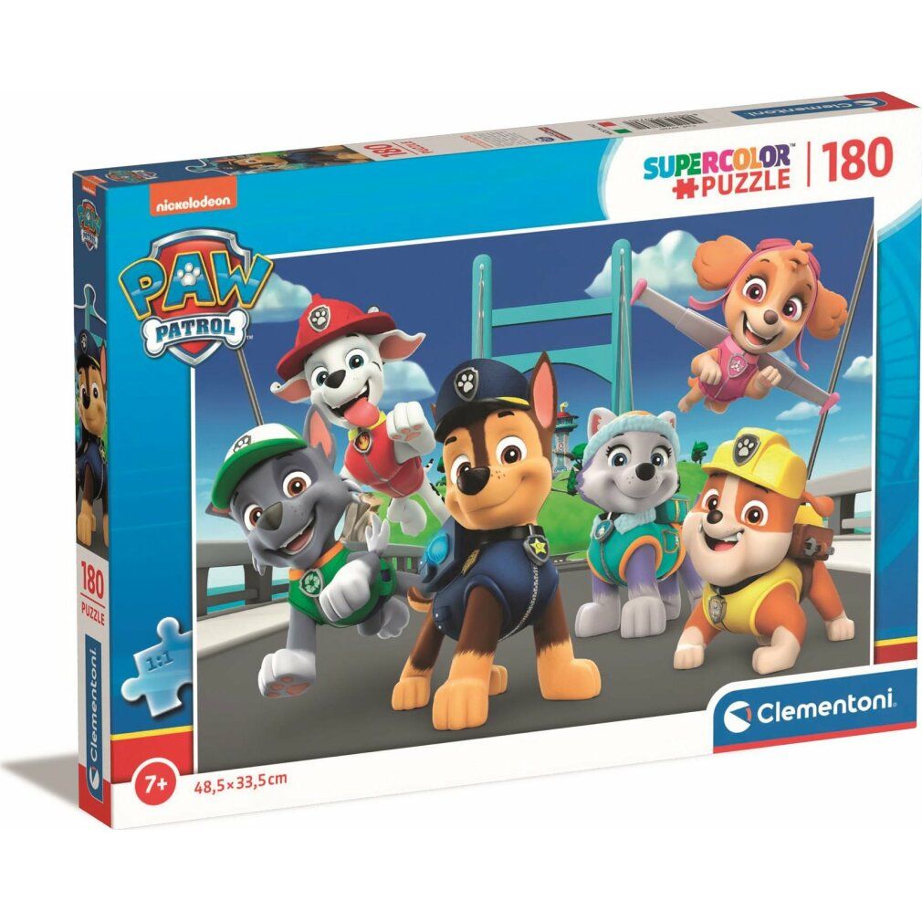 Puzzle Clementoni Tlapková patrola 180 pezzi. Confezione con motivo Paw Patrol. 48,5 x 33,5 cm. Da 7 anni.