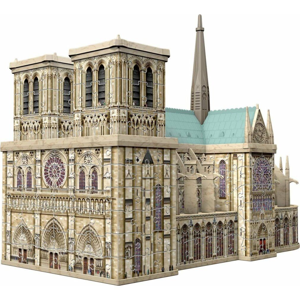 Puzzle 3D Cattedrale Notre-Dame, Parigi. Vista del puzzle con pezzi parzialmente staccati.