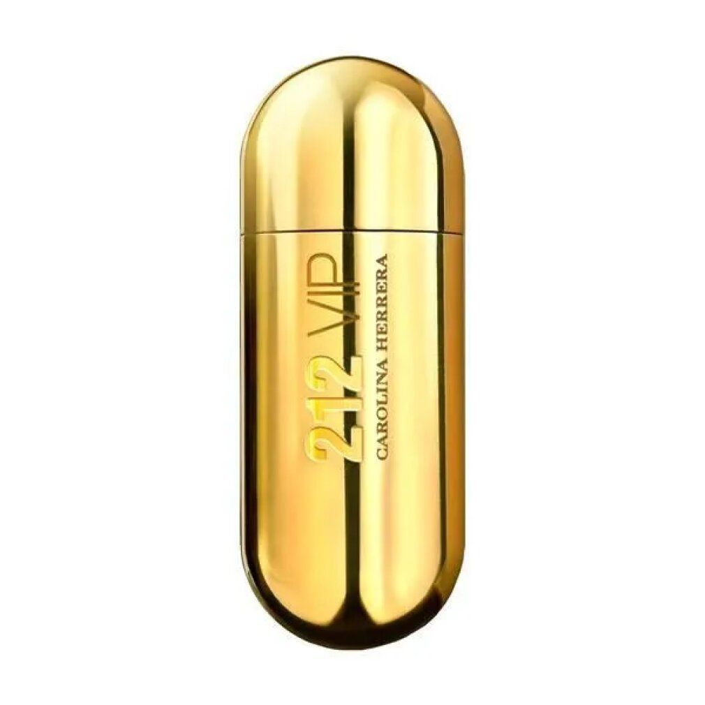 Flacone dorato. Scritta: 212 VIP, Carolina Herrera. Eau de parfum spray.
