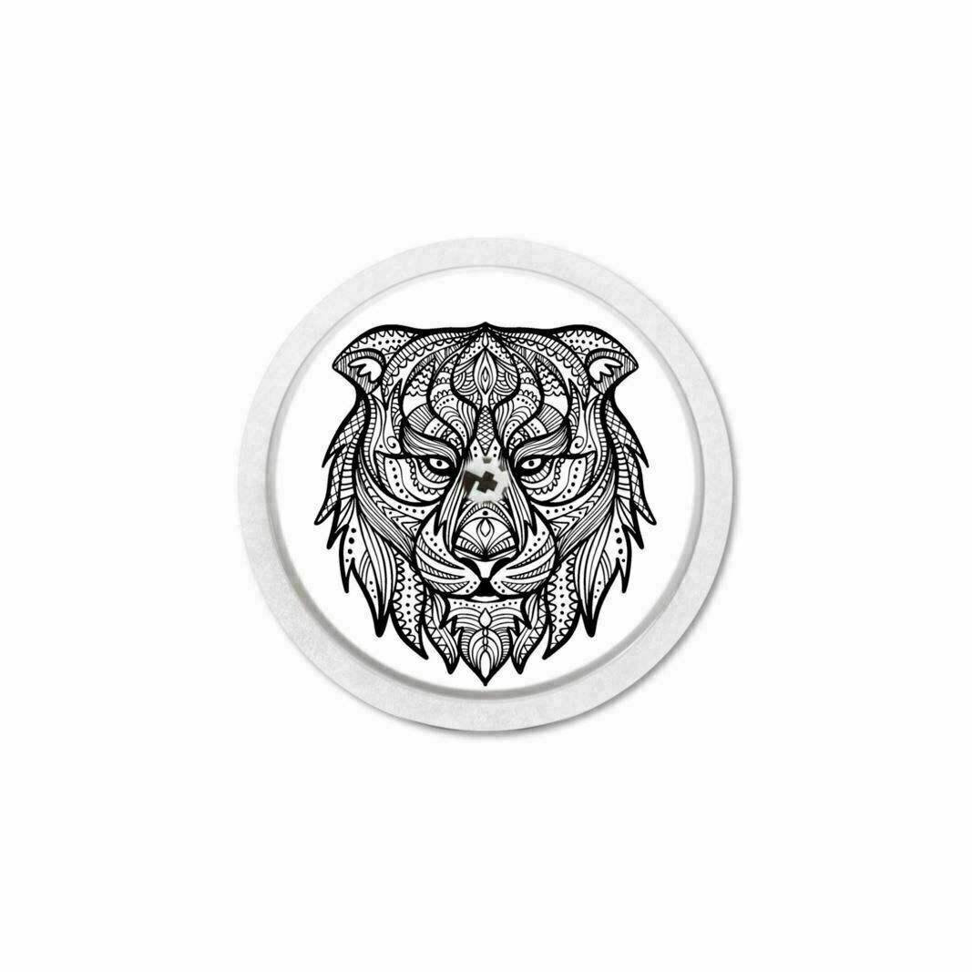 Adesivo rotondo con motivo tigre. Bianco e nero. Per sensore Freestyle Libre 1 & 2.