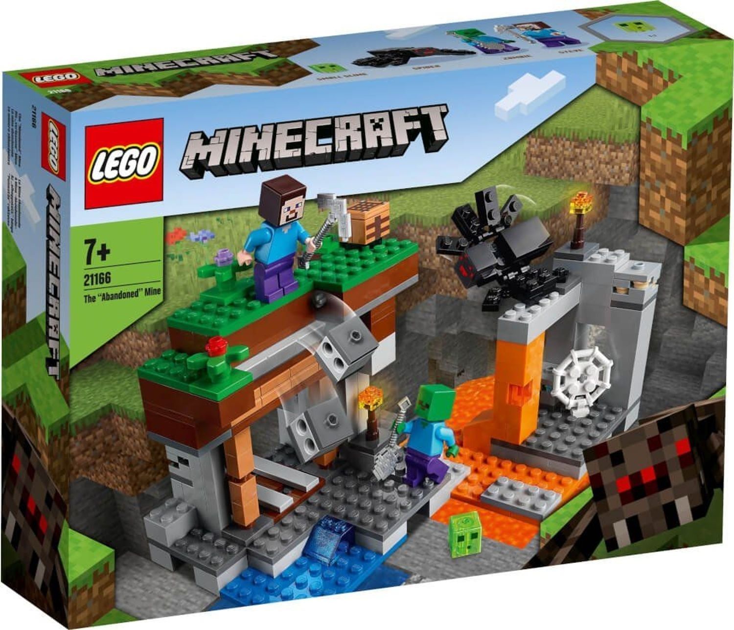 LEGO Minecraft 21166. Set con personaggi e miniera. La confezione mostra il set con personaggi e miniera.