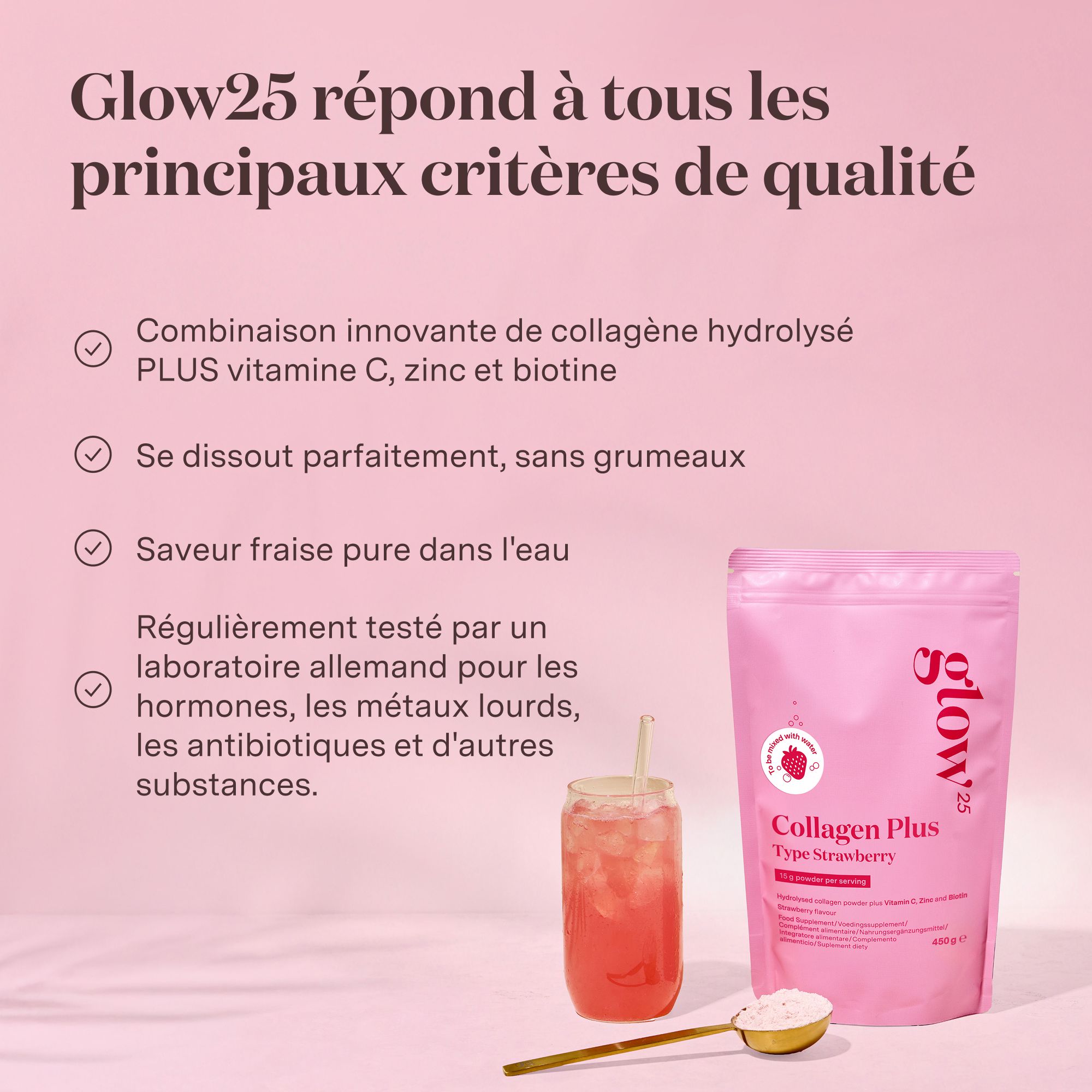 Ingredienti e informazioni nutrizionali per Glow25 Collagen Plus Tipo Fragola.