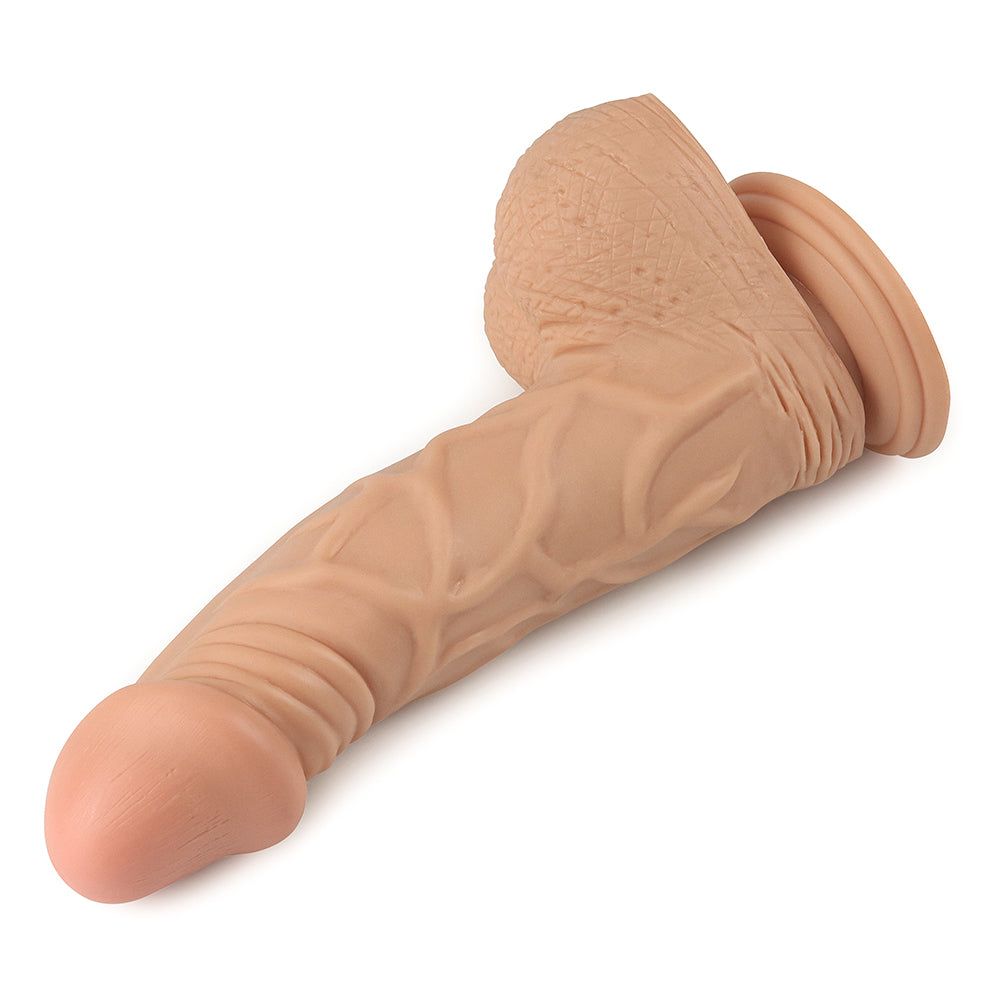 Dildo beige con texture realistica e base. Design dettagliato.