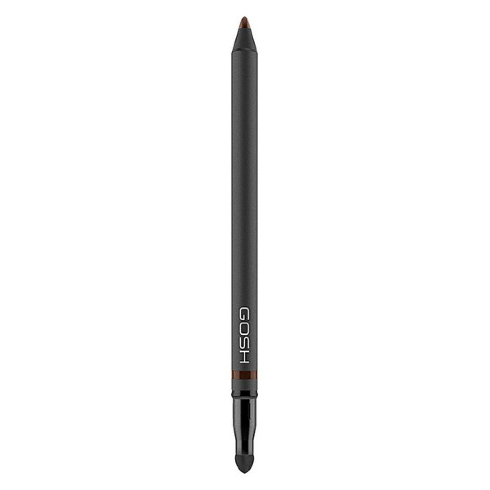 Eyeliner marrone Gosh Infinity. Forma cilindrica con punta e applicatore. Marchio GOSH visibile.
