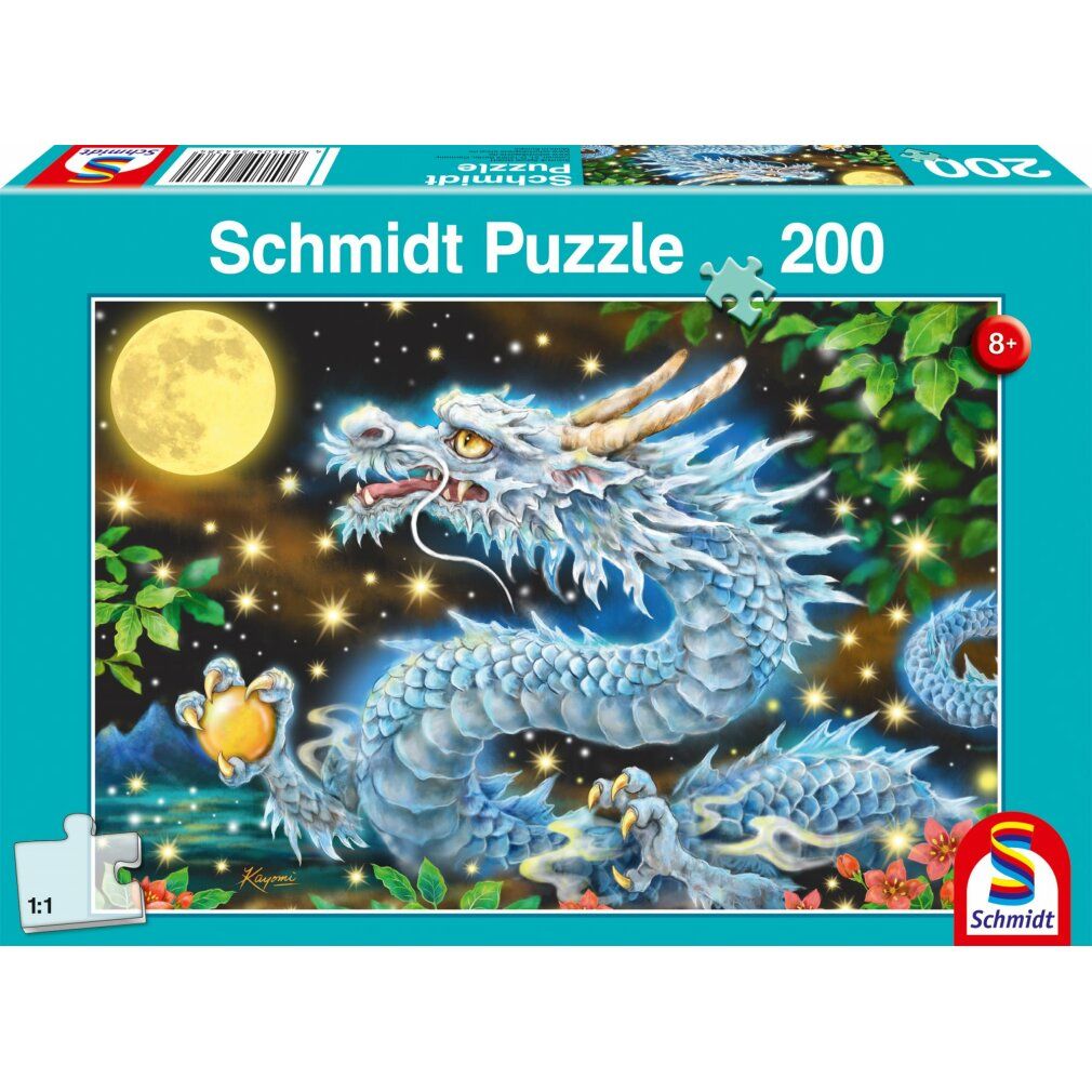 Scatola puzzle. Schmidt Puzzle 200 pezzi. Drago con luna e cielo stellato. Età 8+.