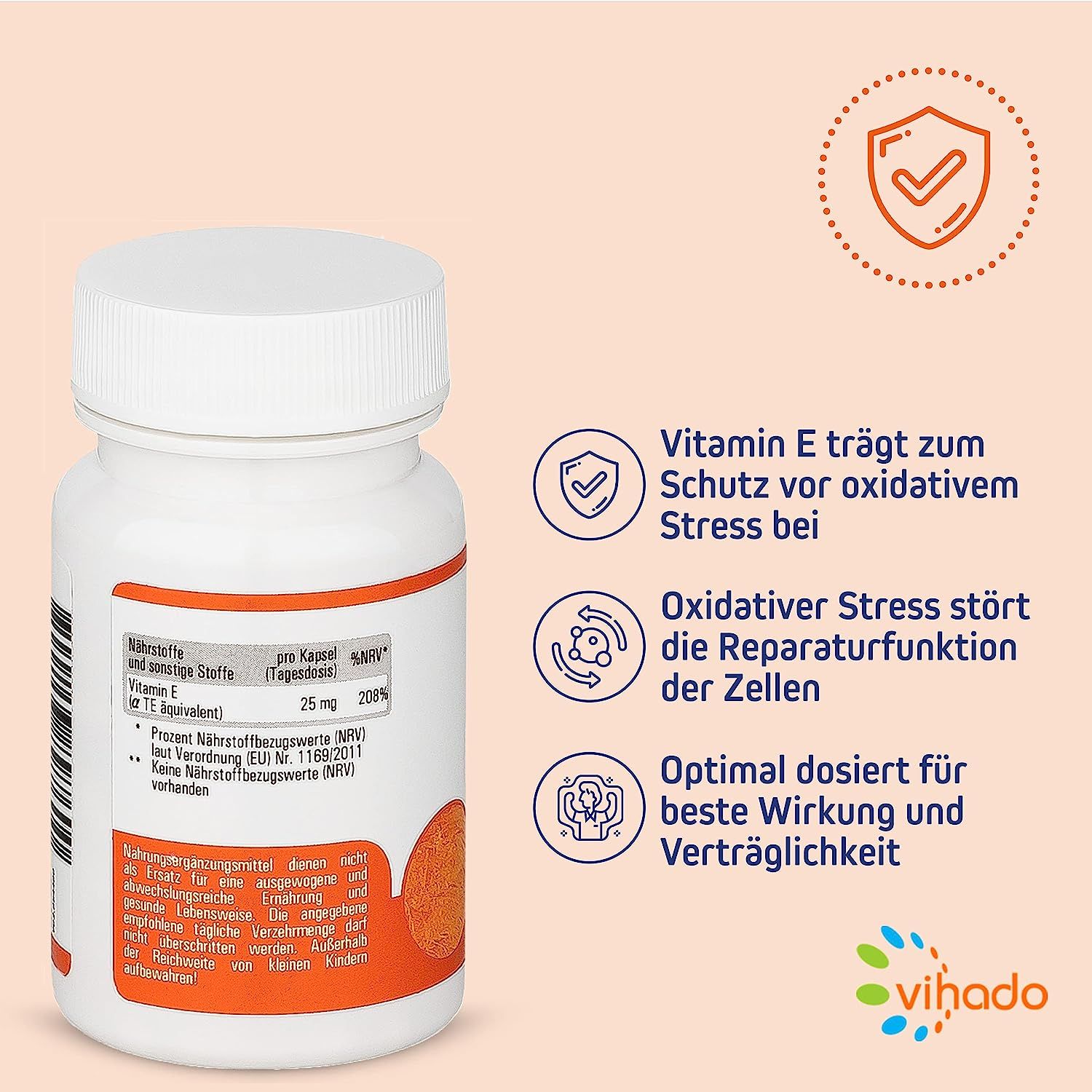 Vihado Vitamina E - integratore alimentare vegano con dosi elevate di vitamina E
