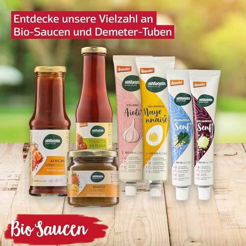 Salse bio Naturata e prodotti Demeter in tubi e vasetti, inclusa Aioli Vegana.