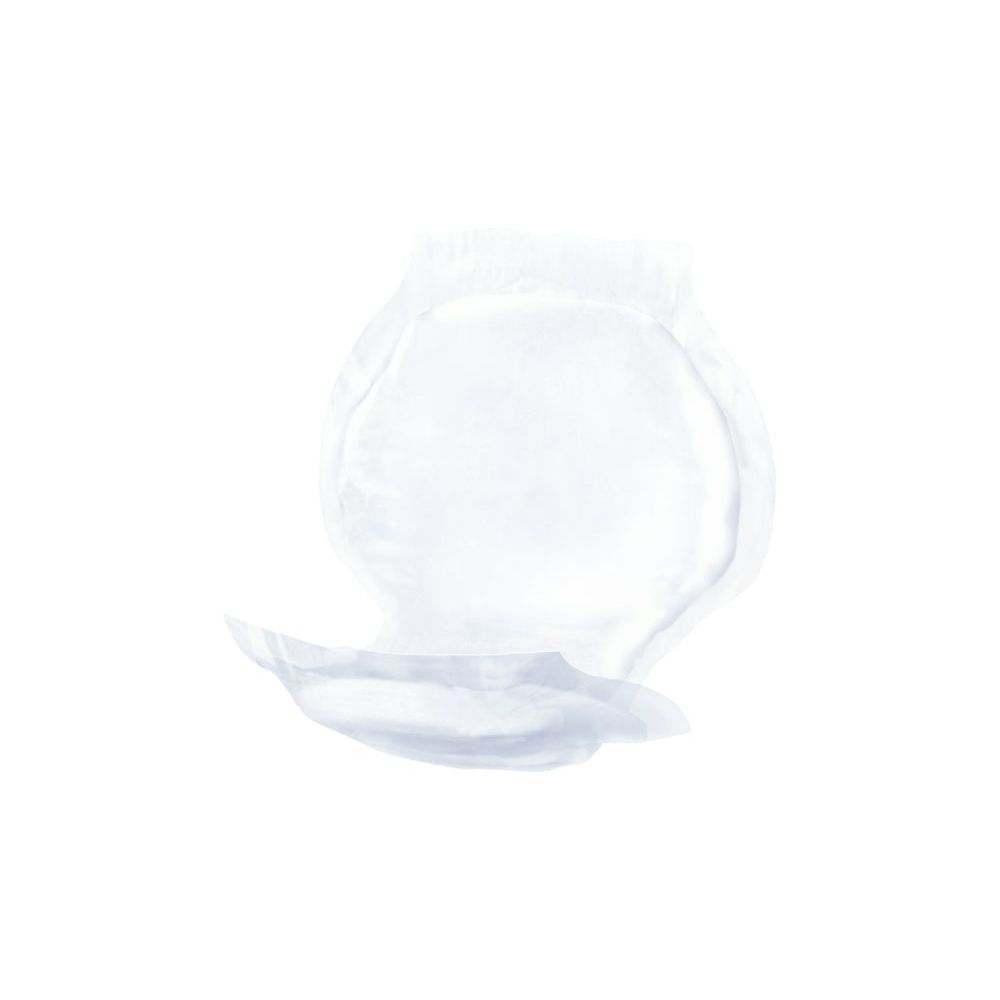 Inserto assorbente bianco, sagomato anatomicamente. Parzialmente aperto, mostra l'interno.