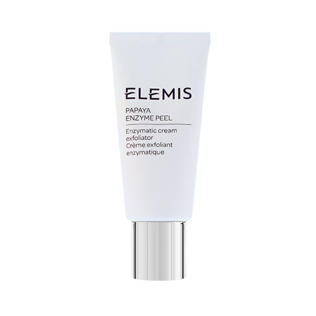 Tubo bianco con tappo argentato. Scritta: Elemis Papaya Enzyme Peel.