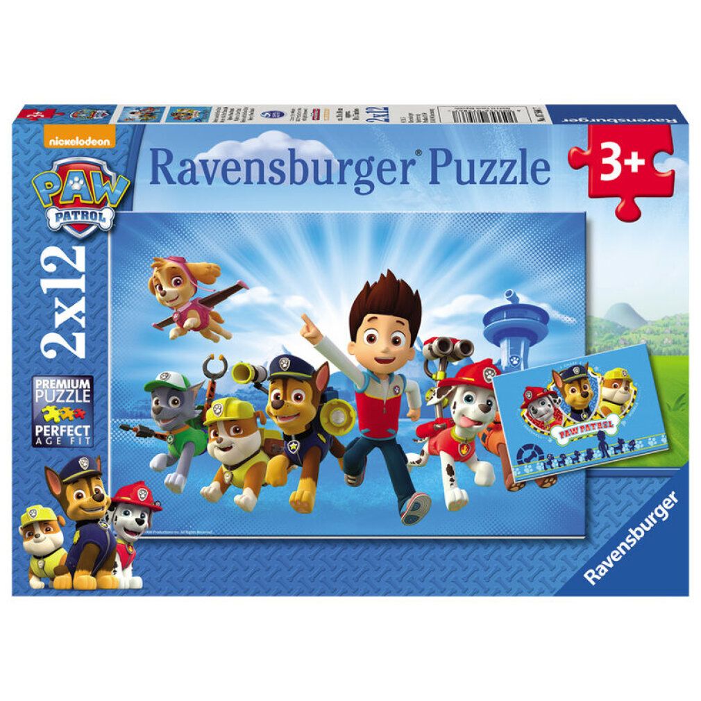 Scatola puzzle Paw Patrol. Illustrazione: Ryder e Paw Patrol. Età consigliata: 3+. 2x12 pezzi.