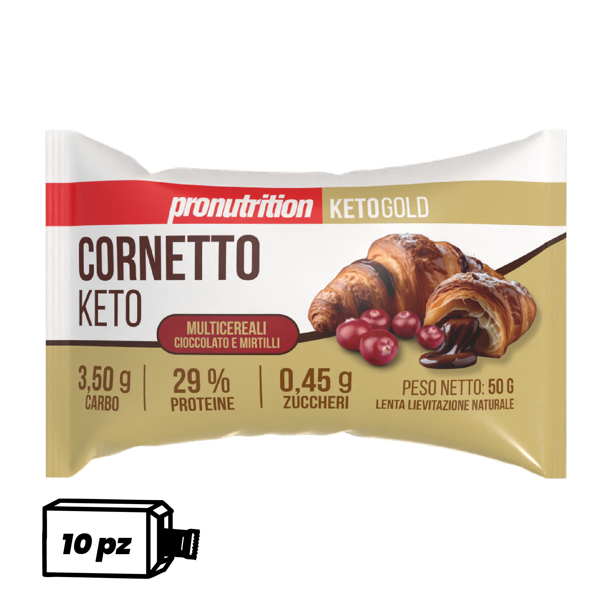 Pronutrition Cornetto keto multicereali (10 pezzi x 50 gr, Cioccolato e mirtilli)