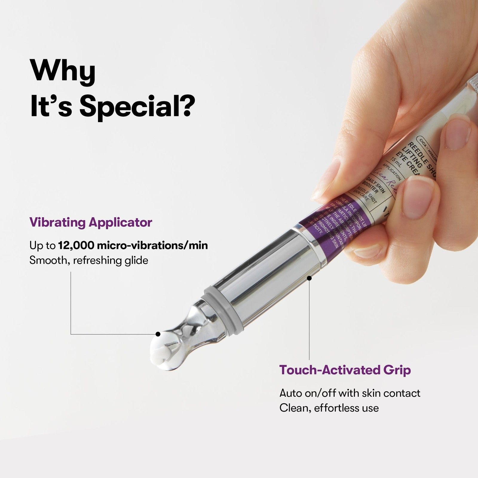 VT COSMETICS Reedle Shot Lifting Cream: applicatore vibrante e attivazione tattile.