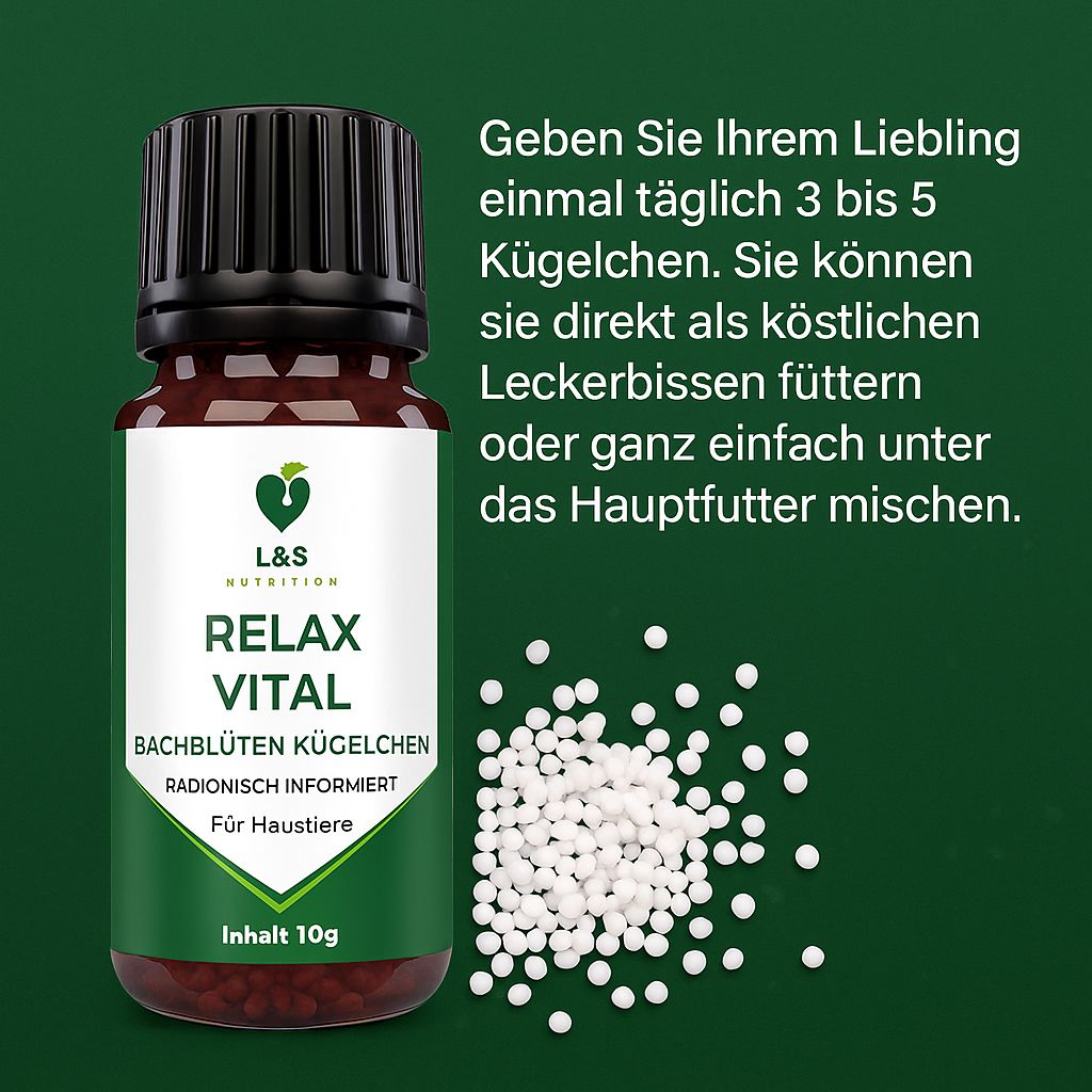 Flacone di vetro marrone con tappo nero. Etichetta con logo e nome del prodotto. Piccole palline bianche accanto.