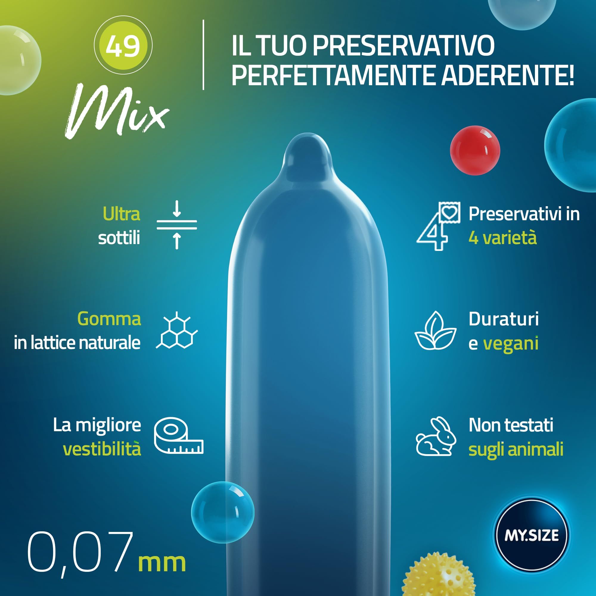 Preservativo MY.SIZE blu, ultrasottile, 0,07mm. Lattice naturale.