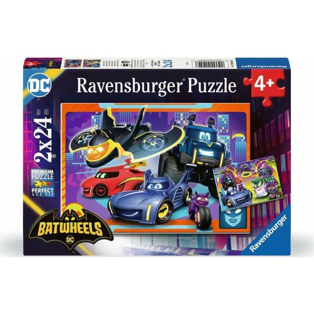 Scatola di puzzle con auto dei fumetti. La scatola mostra il motivo del puzzle e il logo Ravensburger.