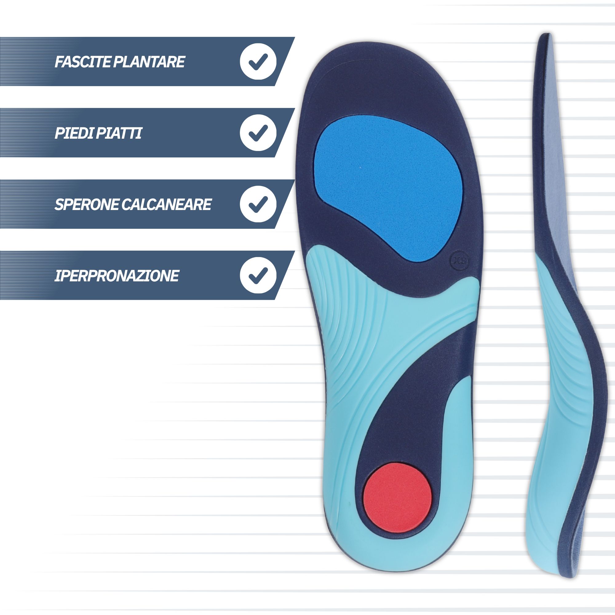 Soletta ergonomica con ammortizzazione e ventilazione.