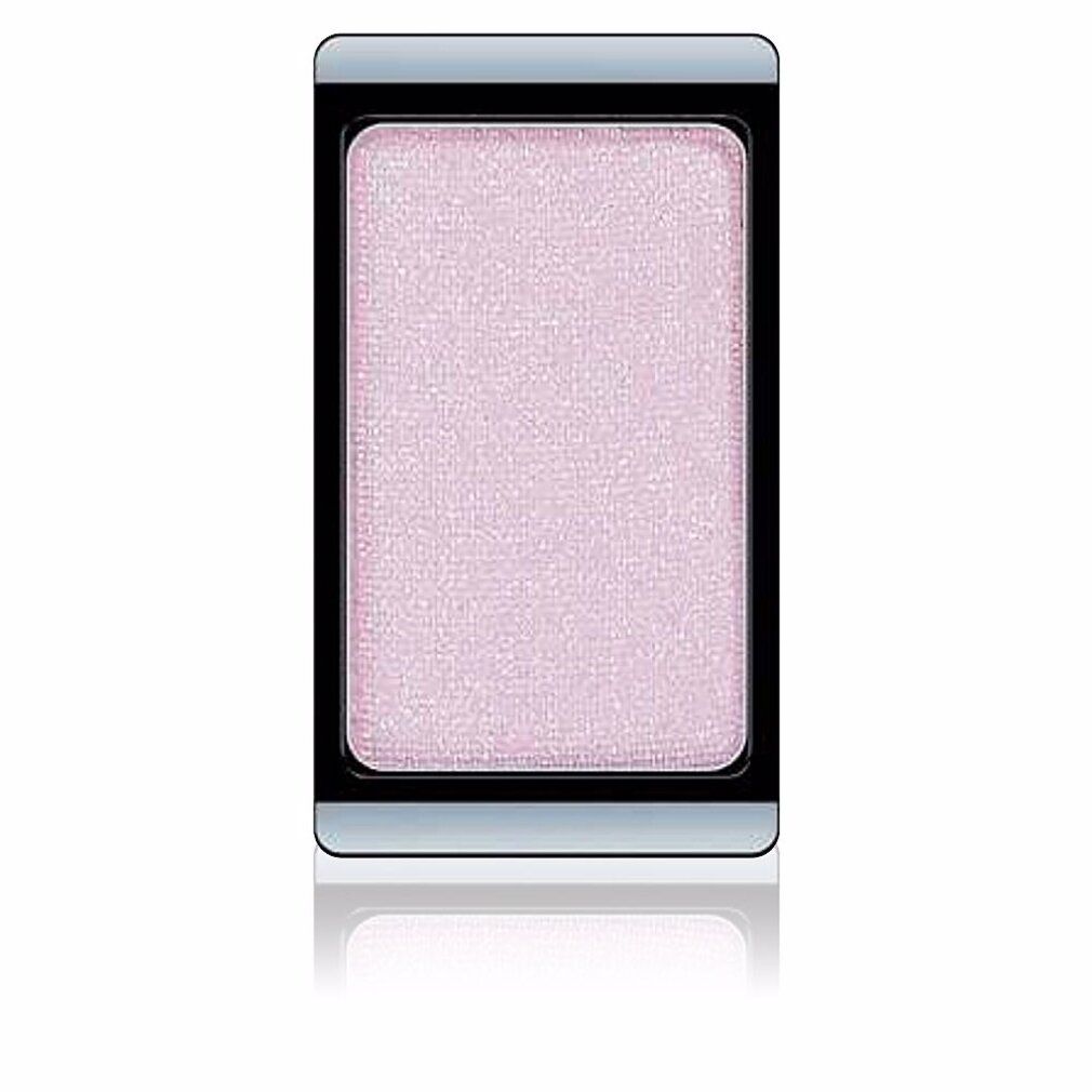 Ombretto rettangolare in un contenitore nero e argento. L'ombretto è rosa.