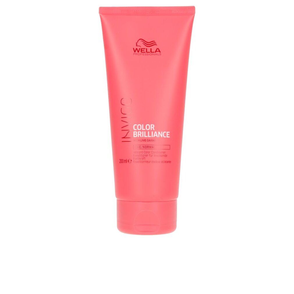 Tubo rosa Wella Invigo Color Brilliance. Testo: Fine/Normal, Vibrant Color Conditioner. Logo e scritta.