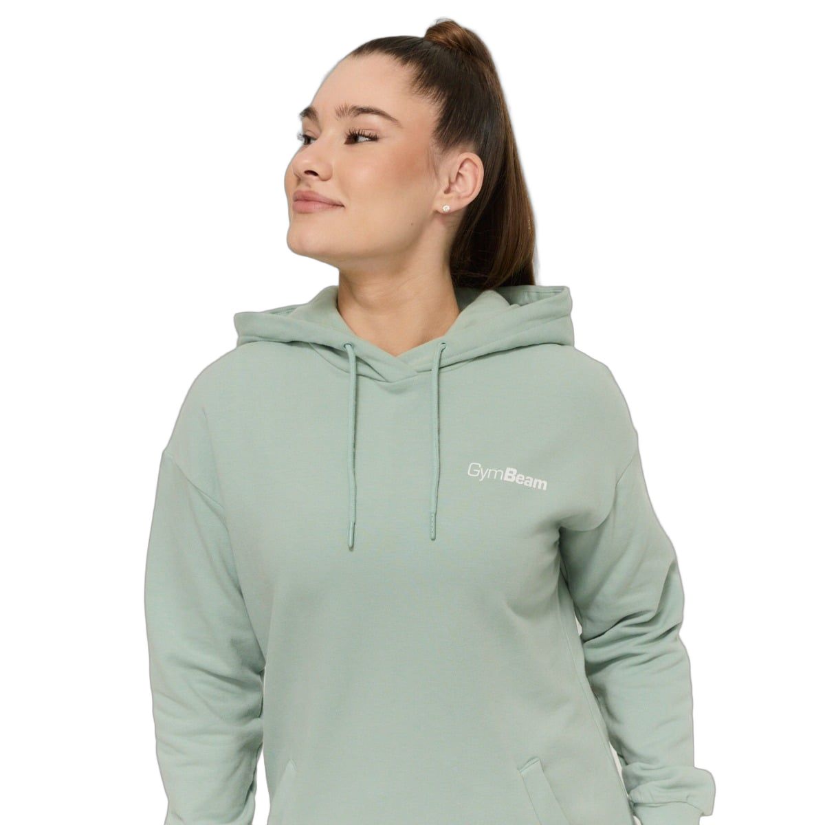 GymBeam Felpa lunga donna con cappuccio regular Limitless Eucalypt