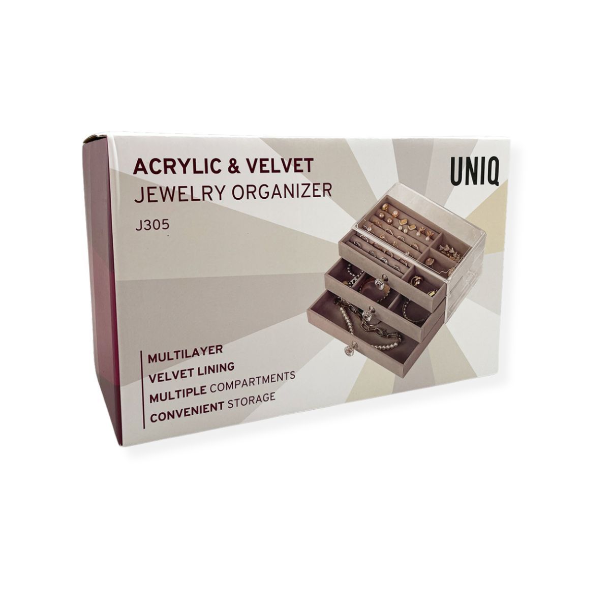Quattro beauty case trasparenti di varie dimensioni uno accanto all'altro.