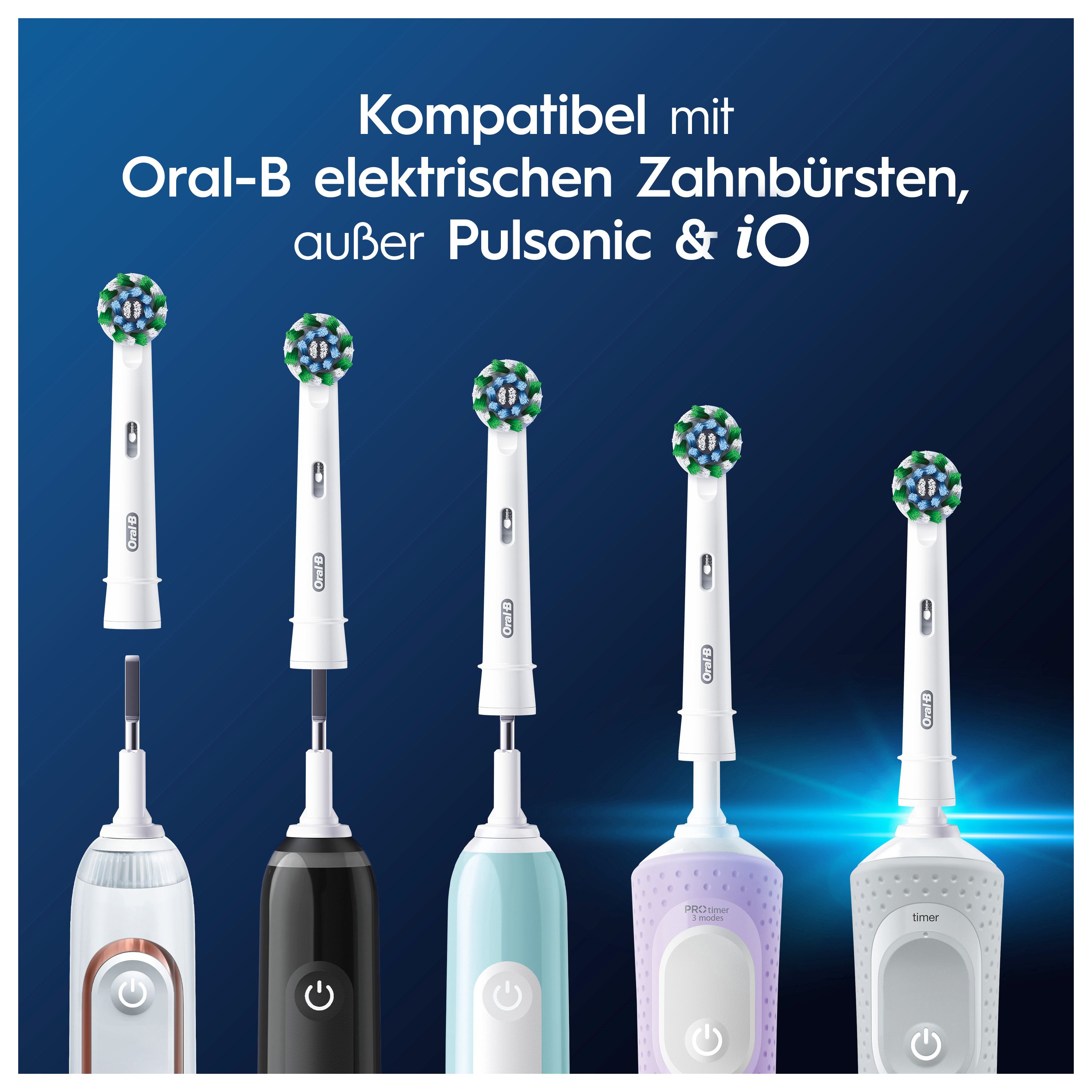 Testine mostrate su diversi spazzolini elettrici. Testo: Compatibile con gli spazzolini Oral-B.