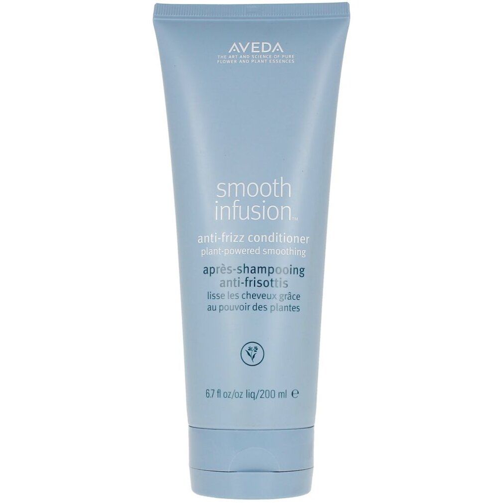 Tubo blu chiaro Aveda Smooth Infusion. Testo: Anti-frizz conditioner après-shampooing anti-frisottis. 200 ml.