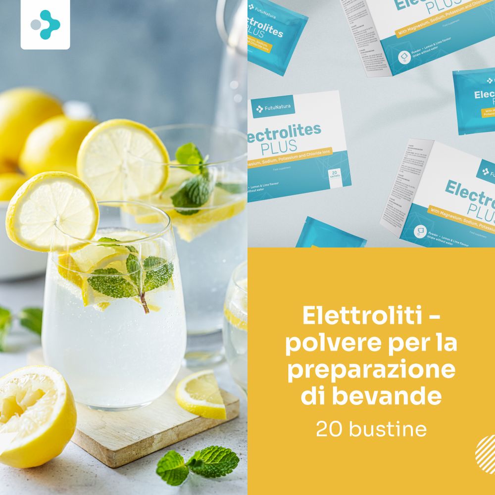 FutuNatura Elektrolytes PLUS: 20 bustine polvere per bevande, energia, aroma limone e lime.