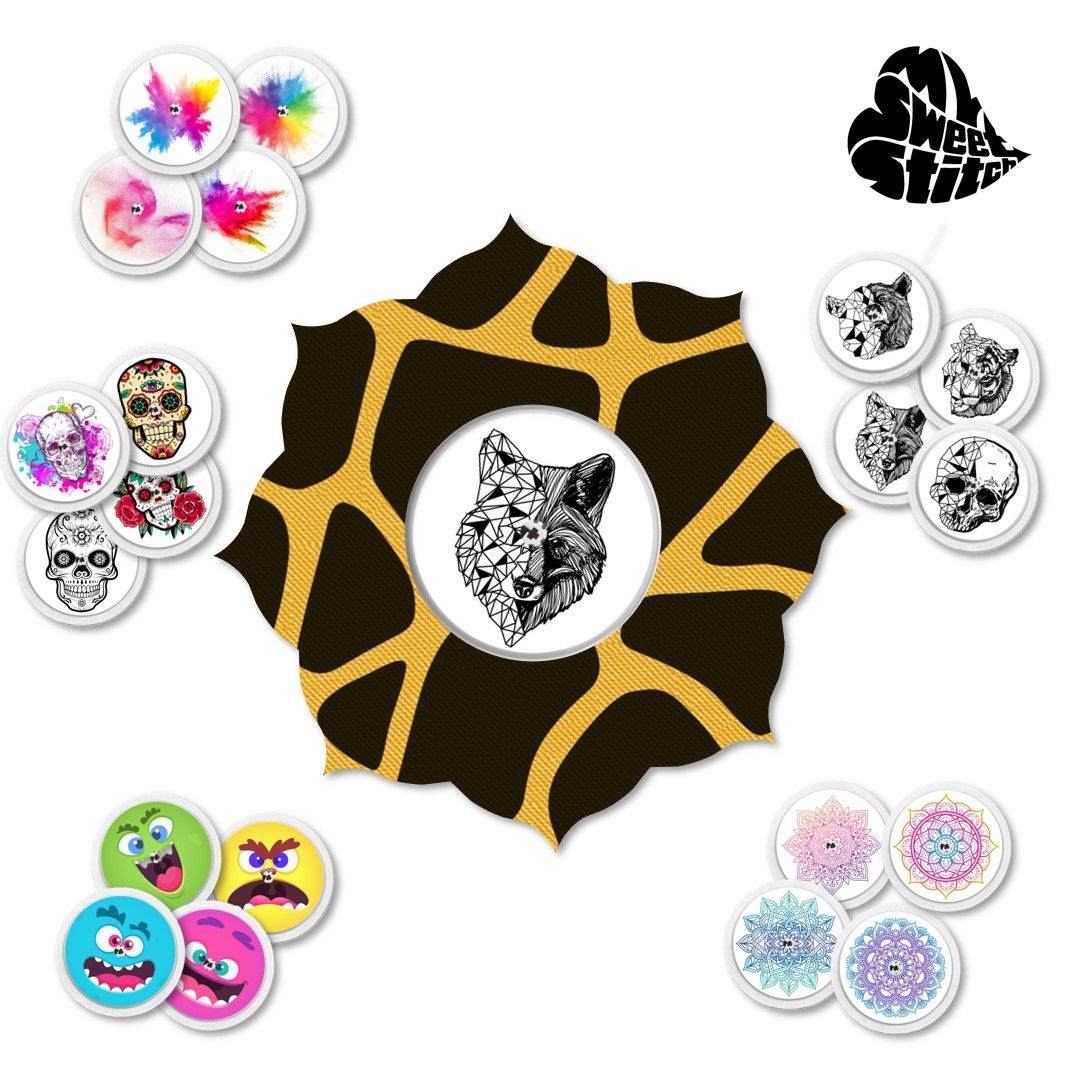 Anello di fissaggio con motivo giraffa e vari adesivi. Adesivi con motivi.