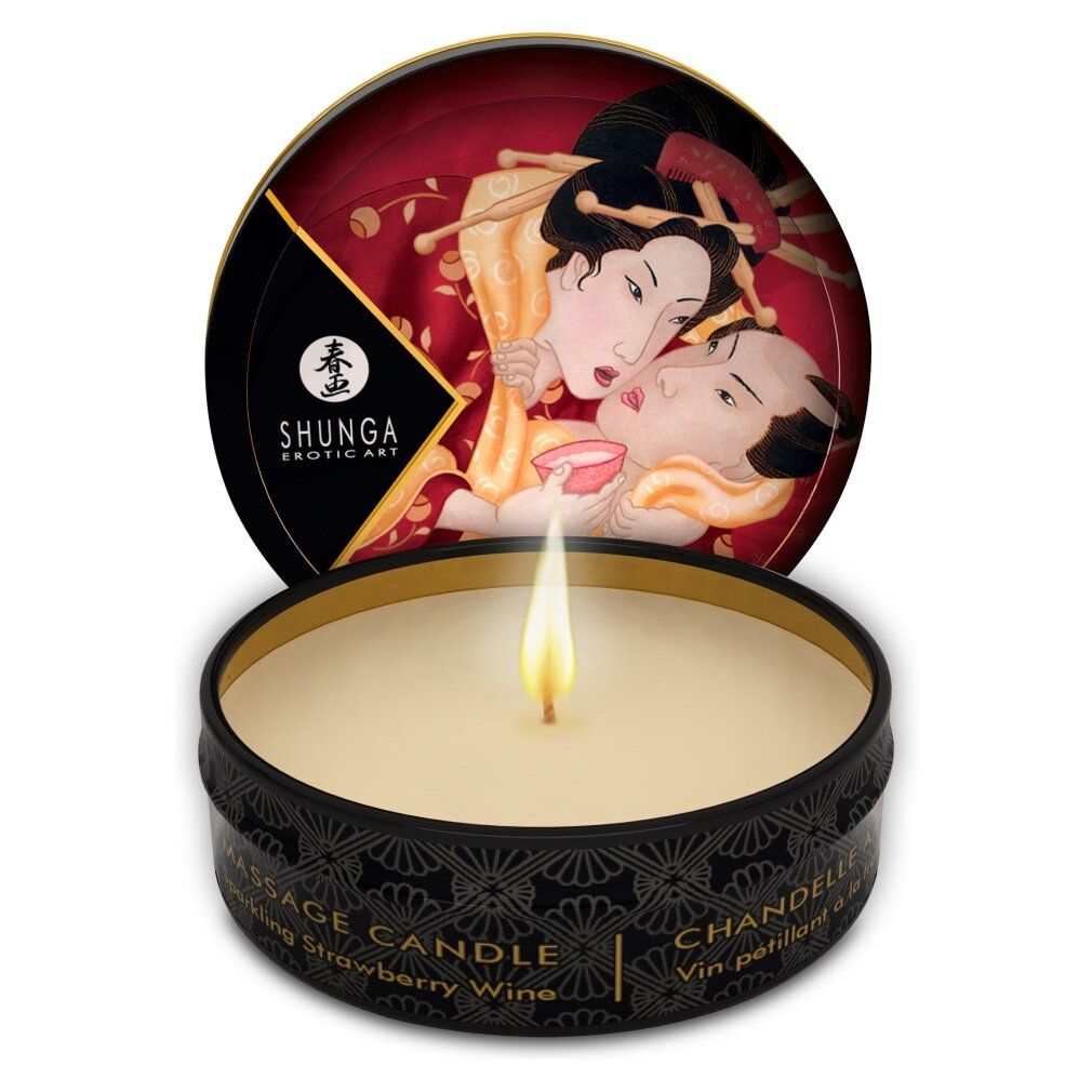 Candela da massaggio Shunga Romance/Sparkl. Fragola Vino, 6 pezzi. Accesa.