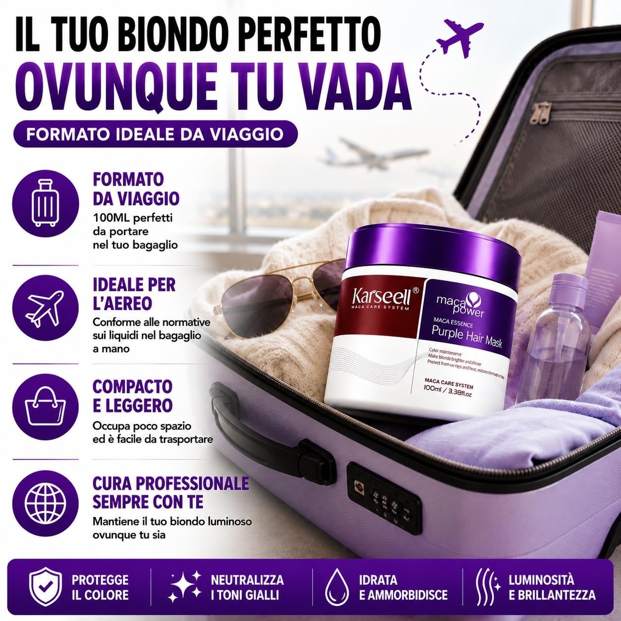 KARSEELL Maschera Capelli Viola Professionale Antigiallo Capelli Biondi Grigi Platino Decolorati