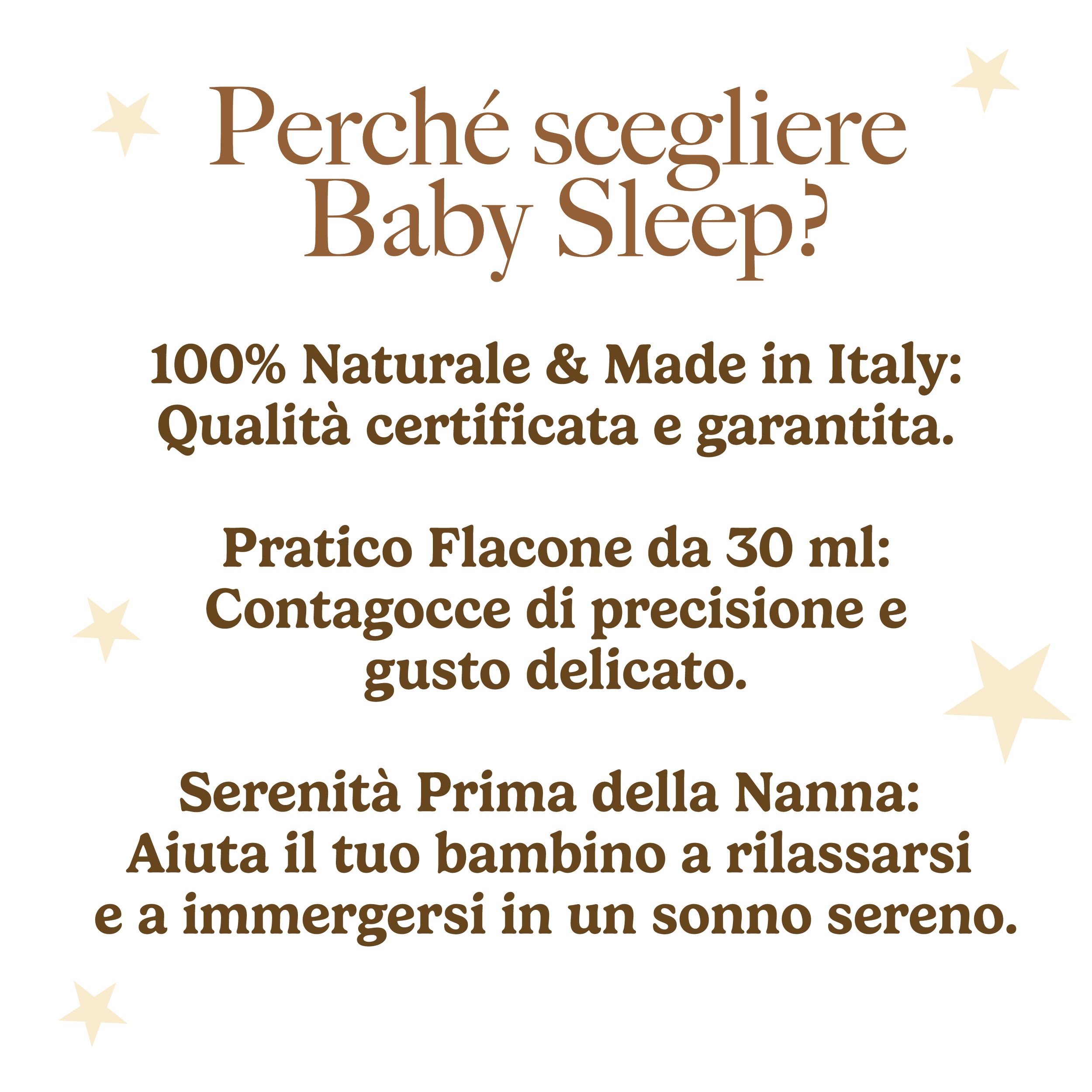 Melatonina Baby Sleep: 100% naturale, Made in Italy, flacone 30ml con contagocce di precisione.