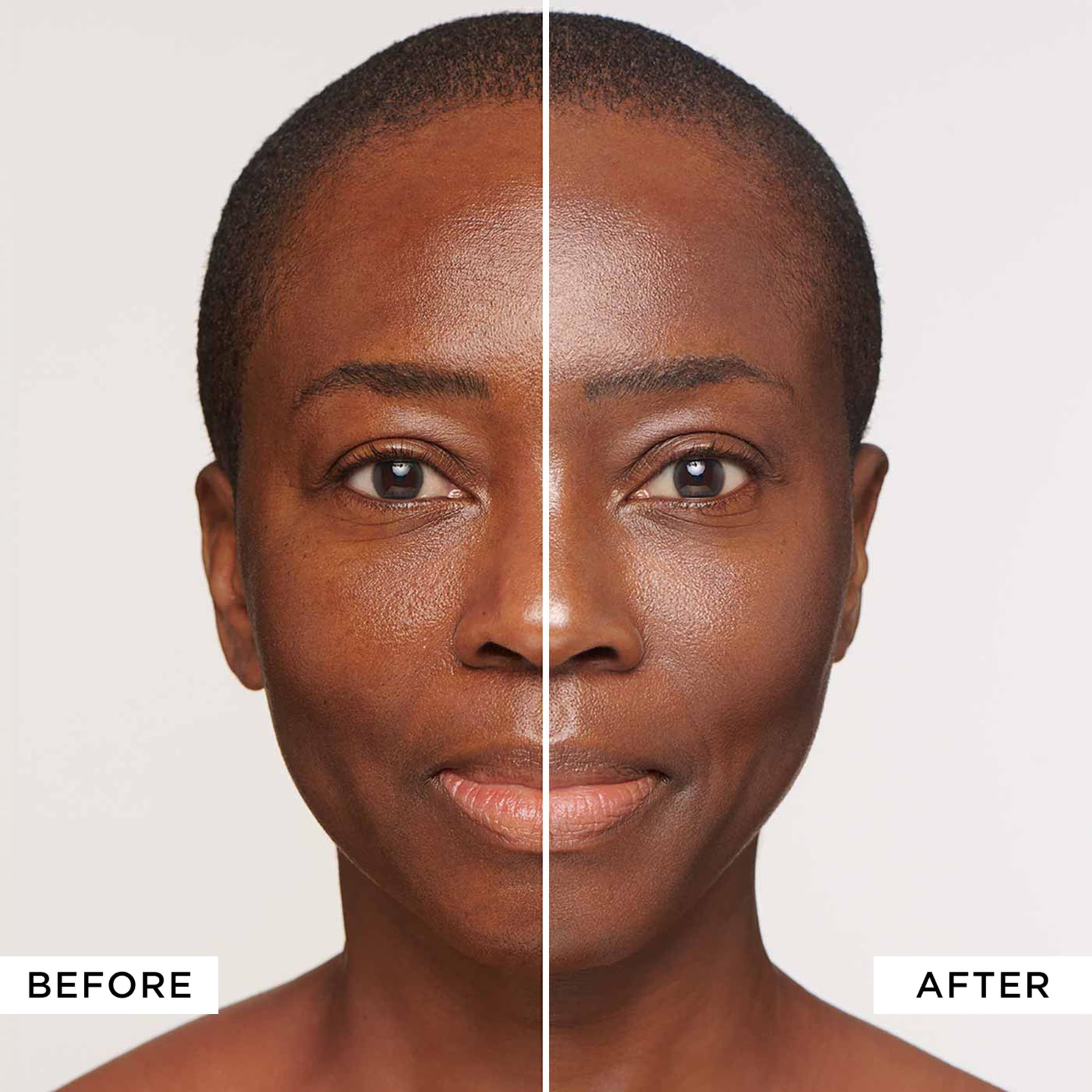 Viso, a sinistra: prima, a destra: dopo. Tono della pelle migliorato.