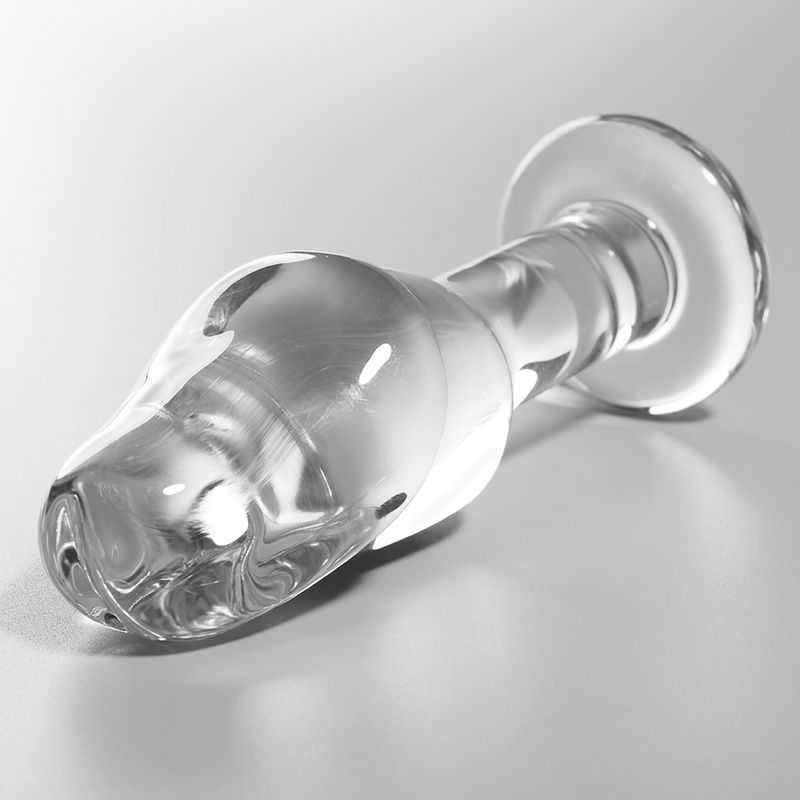 Spina anale in vetro borosilicato, lunga 12,5 cm, larga 4 cm.