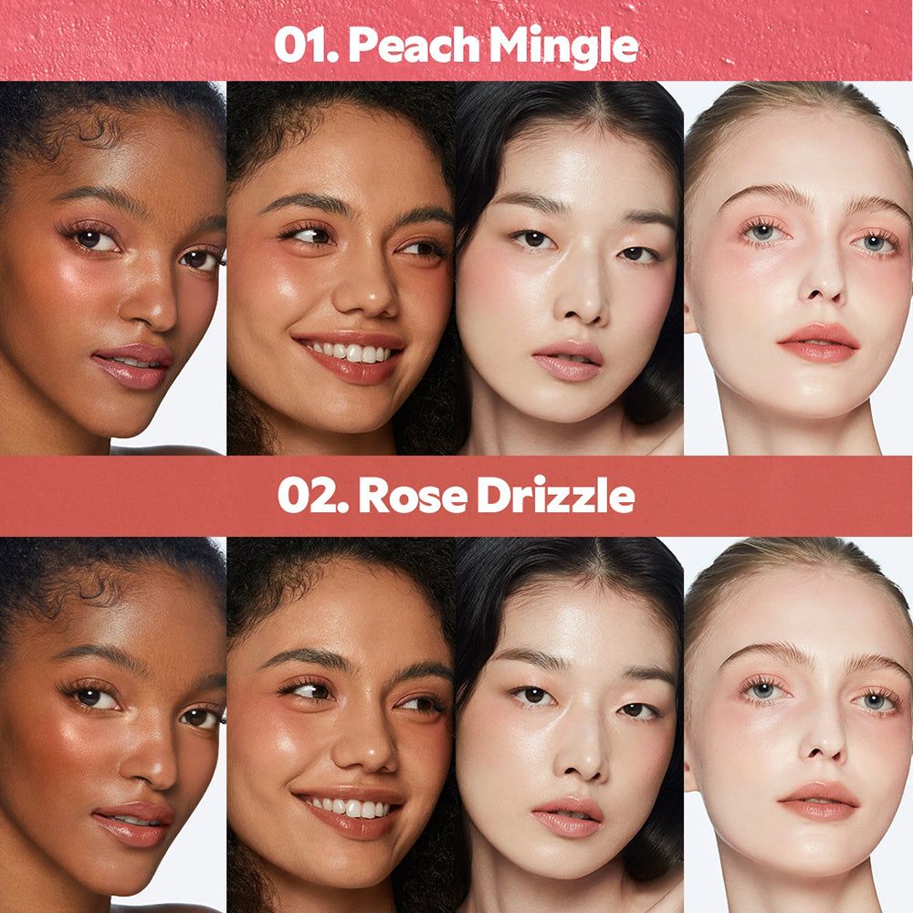 TIRTIR Mood Glider Lip & Blush Stick nelle tonalità 01 Peach Mingle e 02 Rose Drizzle.