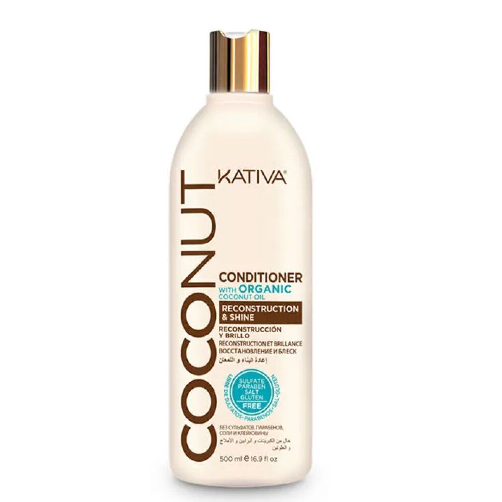 Flacone Kativa Coconut Conditioner, 500ml. Senza solfati, sale e parabeni.