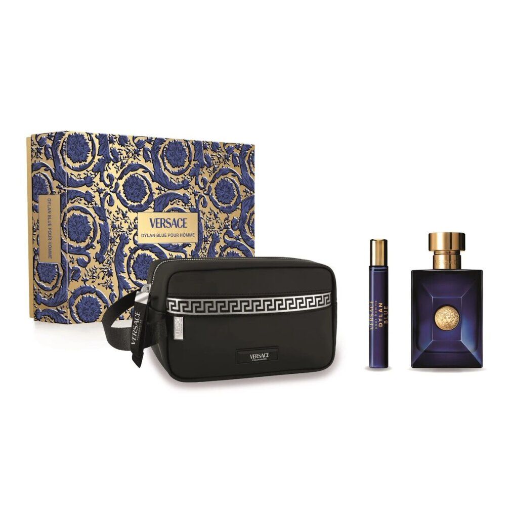 Set regalo Versace Dylan Blue Pour Homme con beauty case, Eau de Toilette e vaporizzatore da viaggio.