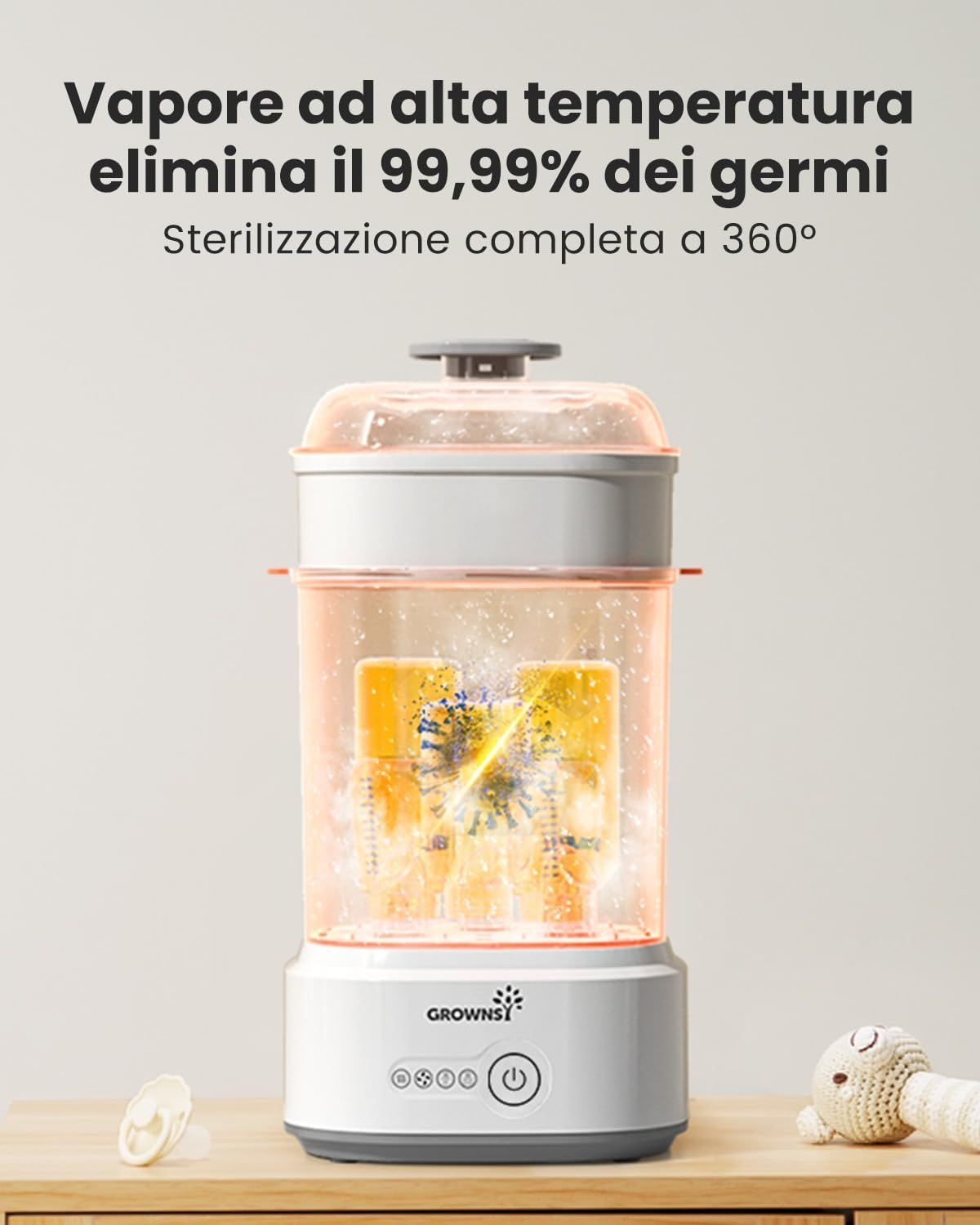 Sterilizzatore per biberon con funzione di asciugatura 5 in 1 Grownsy