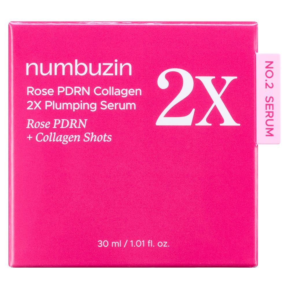 Confezione del siero NUMBUZIN Nr.2 Rose PDRN Collagen 2X Plumping in una scatola rosa.