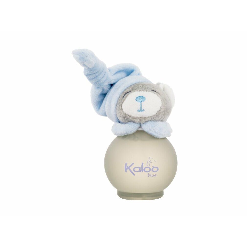 Flacone rotondo con tappo a forma di testa di orsetto. Scritta: Kaloo Blue.